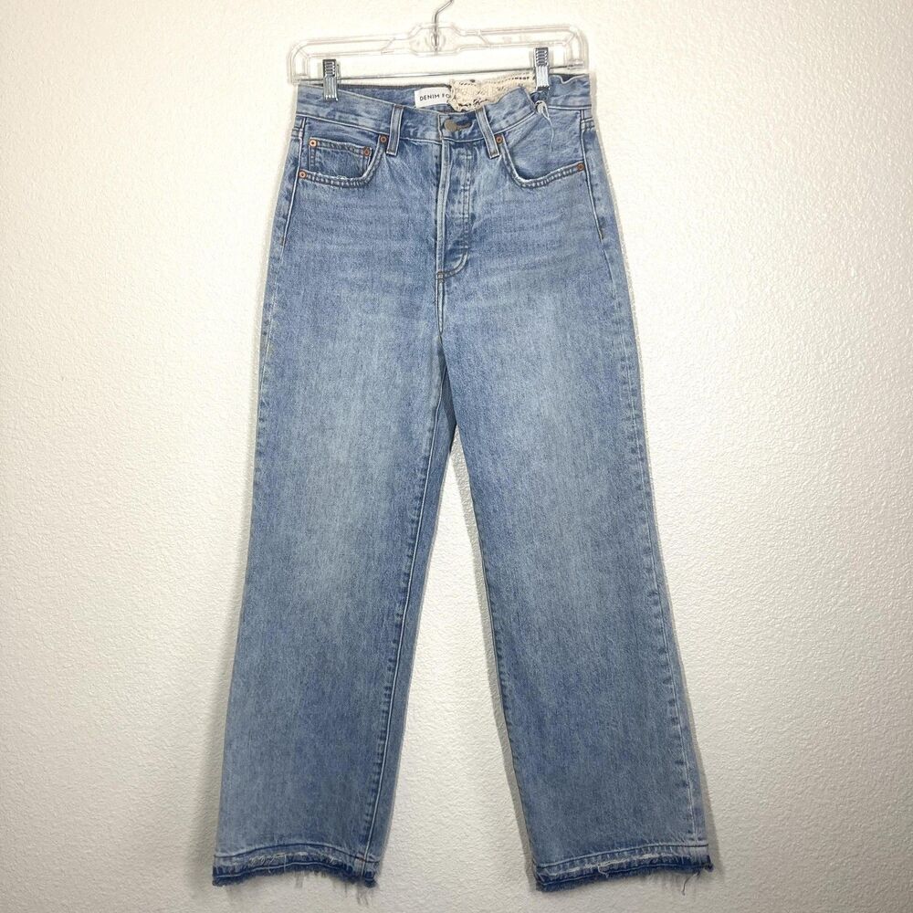 Denim Forum Jeans Blue High Rise Wide Leg 28L Womens 27 Raw Hem